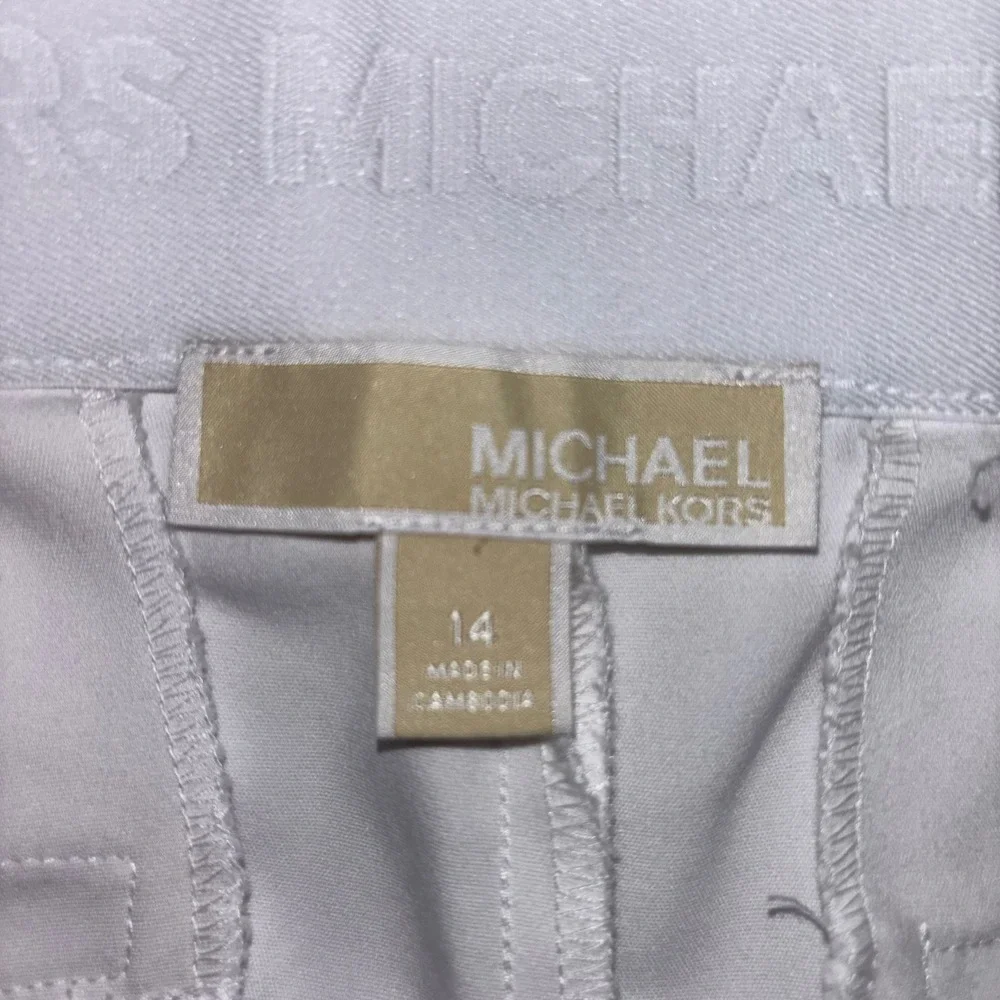 Michael Michael Kors Womens White Cropped Stretch Trousers Size 14 Dress Pants